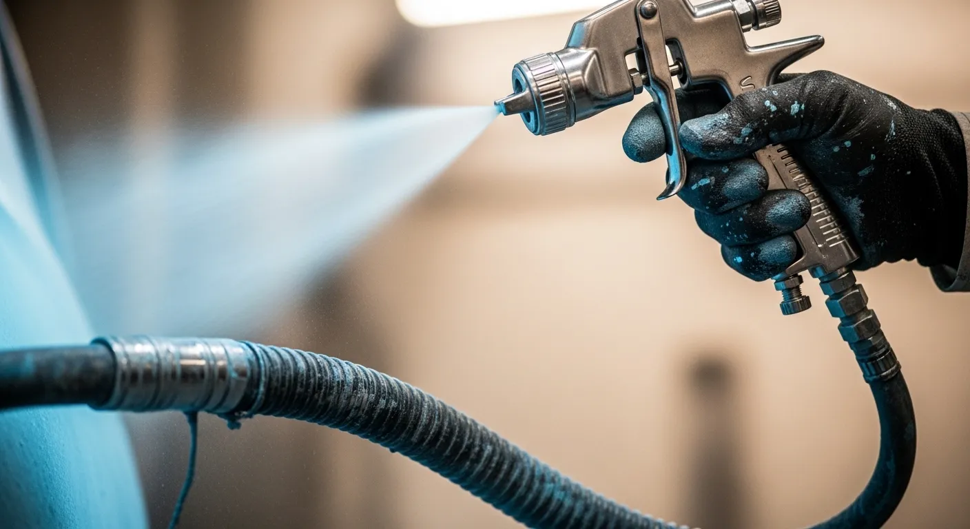 Preparação e pintura com pistola e compressor em ambiente controlado