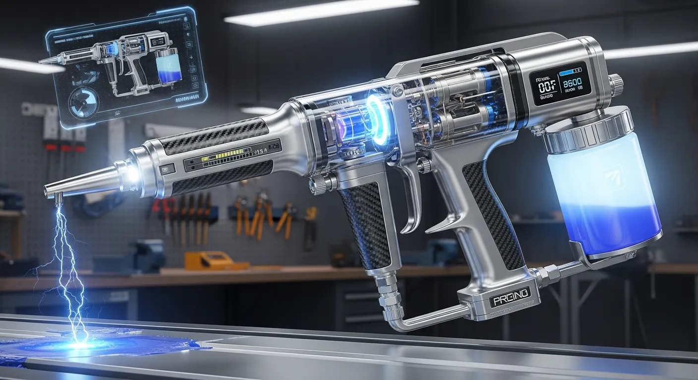 Filtro e pistola de pintura na obra