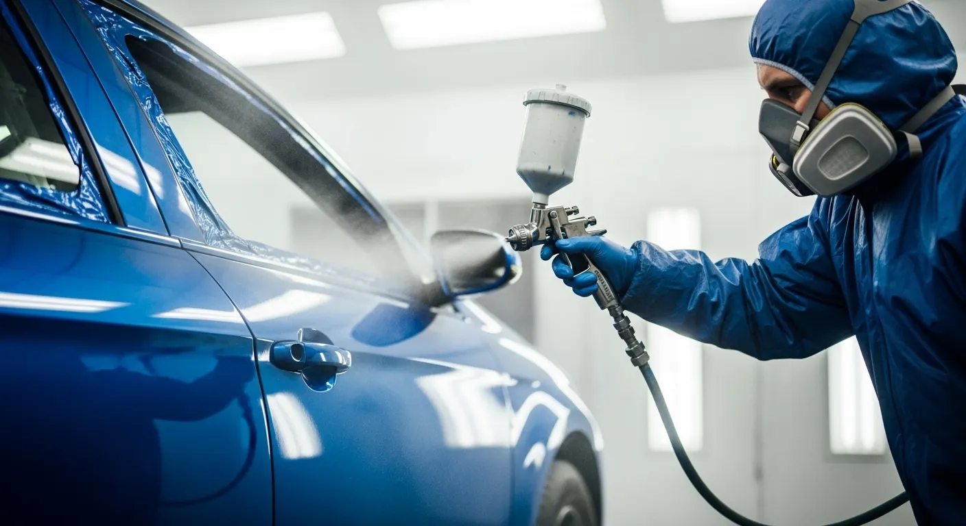 Detalhe de pintura com pistola em ambiente residencial