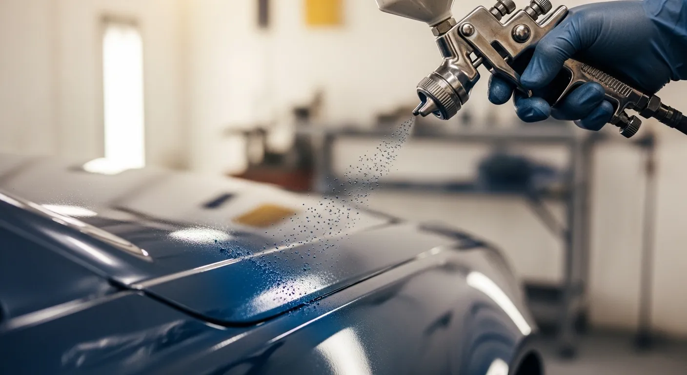 Detalhes do bico e controle da pistola de pintura em uso