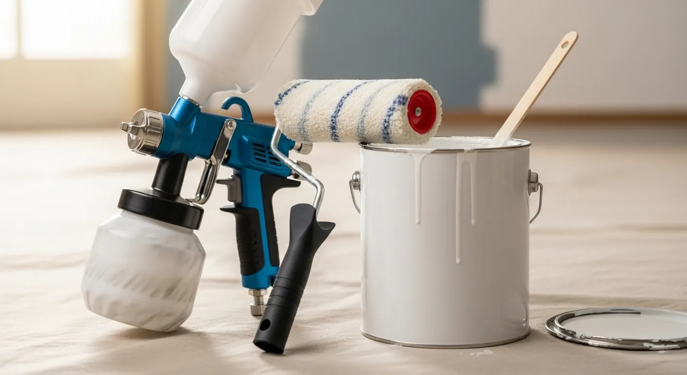 Aplicação prática de pistola de pintura em reforma residencial